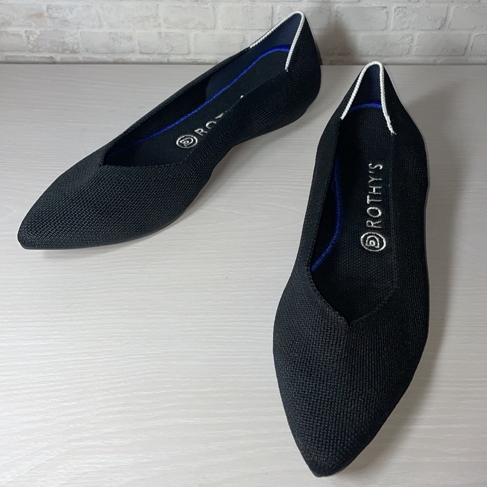 Rothys The Point Comfort Casual Black Pointy Toe Classic Minimalist Slide Shoes